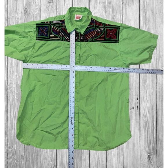 Panama Tropical Bold Retro Short Sleeve Button Up Shirt Men’s Size Small Green - Picture 4 of 6